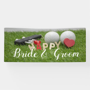 Golf wedding banner golf ball and love on green
