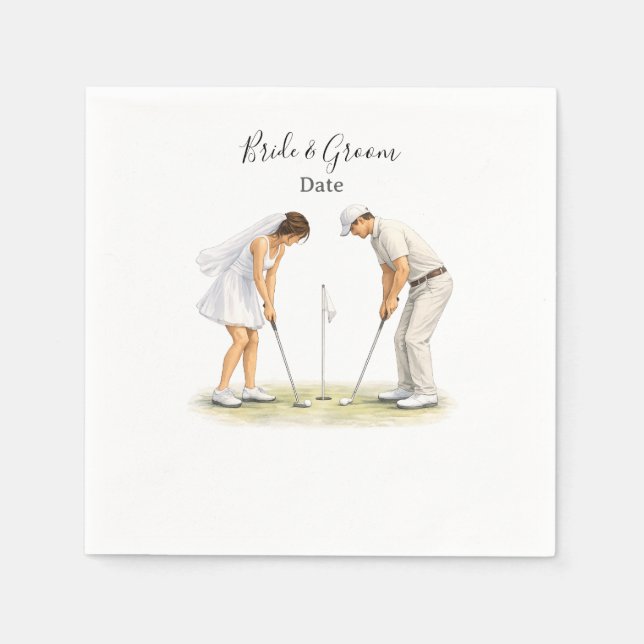 Golf wedding Birde and Groom on Putting Green Napkin (Front)