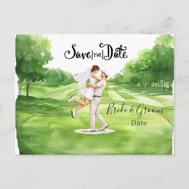 Golf wedding Birde and Groom Save the date Postcard (Front)