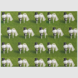 Golf wedding bride and groom on green grass tissue paper