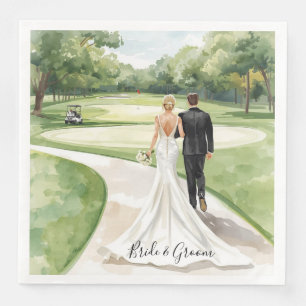 Golf Wedding Bride and Groom on the golf course Napkin