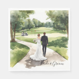 Golf Wedding Bride and Groom on the golf course Napkin