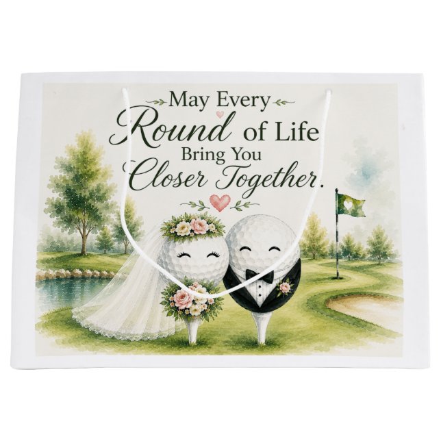 Golf Wedding Bride & Groom ball  Large Gift Bag (Front)