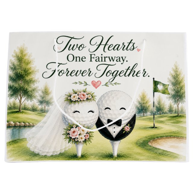 Golf Wedding Bride & Groom ball  Large Gift Bag (Front)