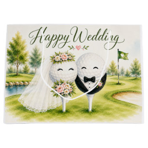 Golf Wedding Bride & Groom ball  Large Gift Bag