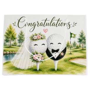 Golf Wedding Bride & Groom ball  Large Gift Bag
