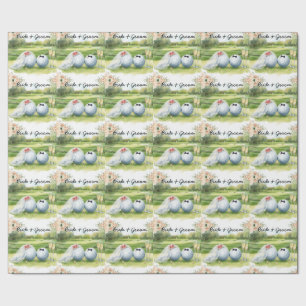Golf wedding bride groom golf ball on green grass wrapping paper