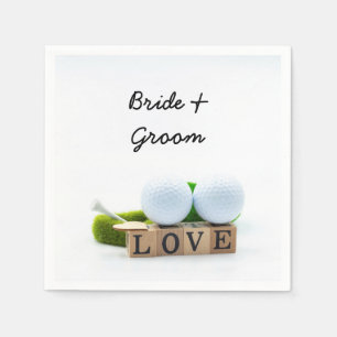 Golf wedding bride groom golf ball tee with love napkin