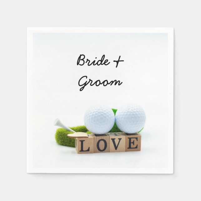 Golf wedding bride groom golf ball tee with love napkin (Front)