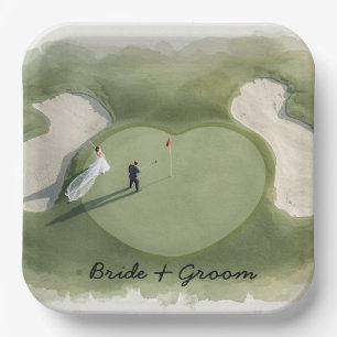 Golf wedding bride groom golf ball tee with love paper plate