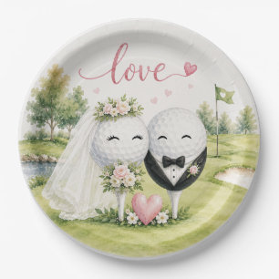 Golf wedding bride groom golf ball tee with love paper plate