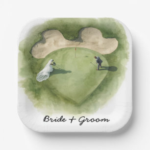 Golf wedding bride groom golf ball tee with love paper plate