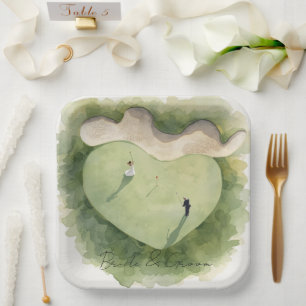 Golf wedding bride groom golf ball tee with love paper plate