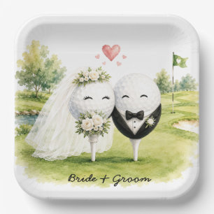 Golf wedding bride groom golf ball tee with love paper plate