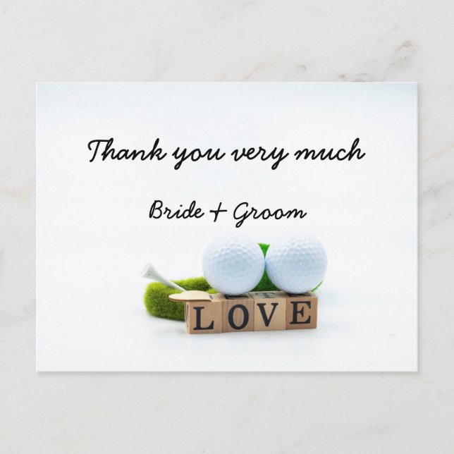 Golf wedding bride groom golf ball tee with love postcard (Front)