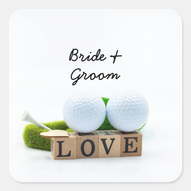 Golf wedding bride groom golf ball tee with love square sticker (Front)