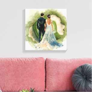 Golf wedding Bride & Groom on Golf Course Canvas Print