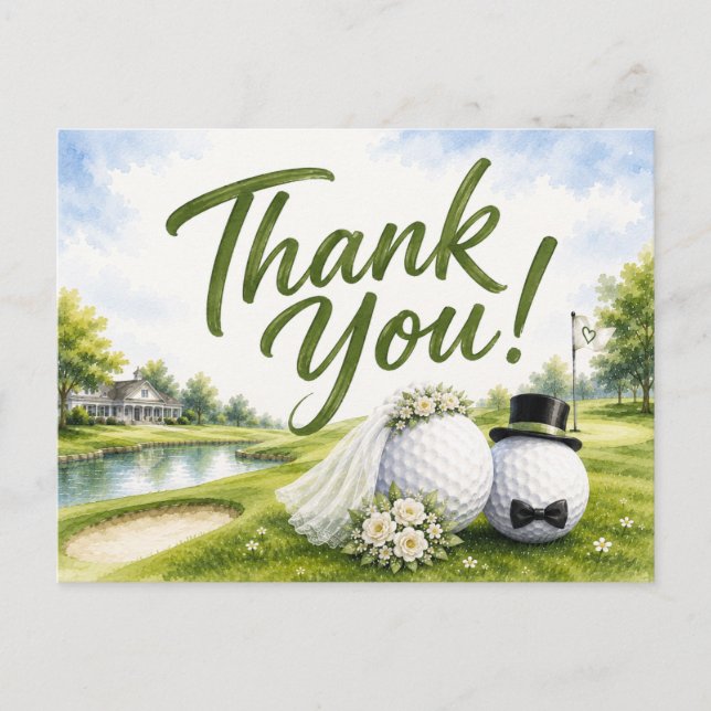 Golf Wedding Bride & Groom Thank you  Postcard (Front)