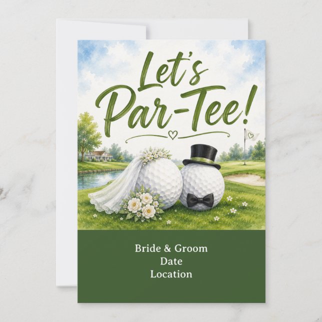 Golf Wedding Bride & Groom Watercolor Design Invitation (Front)