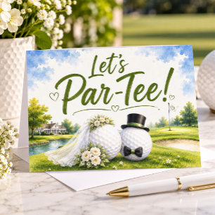 Golf Wedding Bride & Groom Watercolor Design Invitation