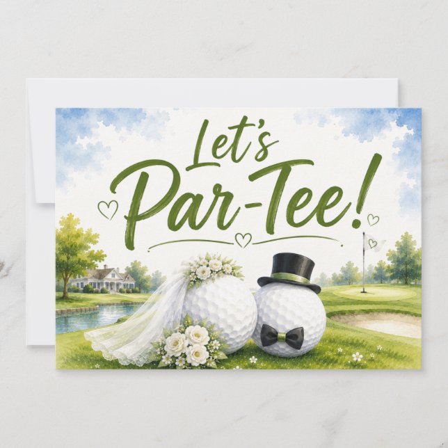 Golf Wedding Bride & Groom Watercolor Design Invitation (Front)