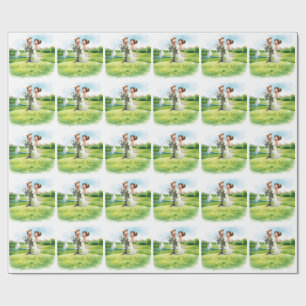 Golf Wedding Bride & Groom with text thank you Wrapping Paper
