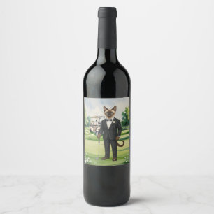 Golf Wedding Cat Lovers on the course for Groom  Wine Label