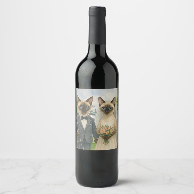 Golf Wedding for Cat Lovers on the course Wine Label (Front)