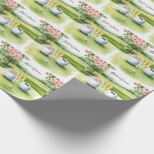 Golf wedding golf ball bride and groom on green wrapping paper
