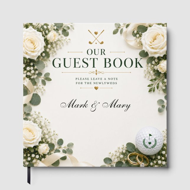 Golf Wedding Guest Book White Roses (Front)