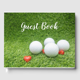 Golf wedding guest book with balls and hearts