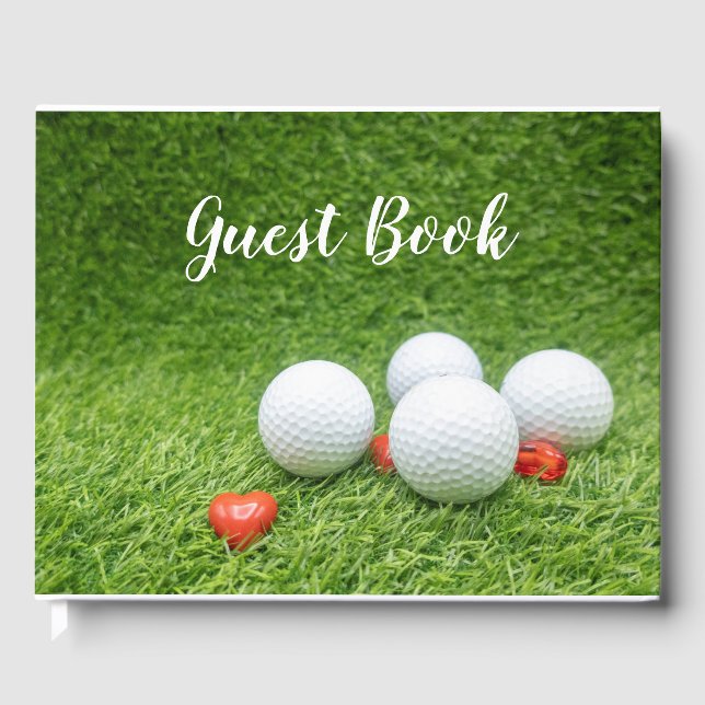 Golf wedding guest book with balls and hearts (Front)