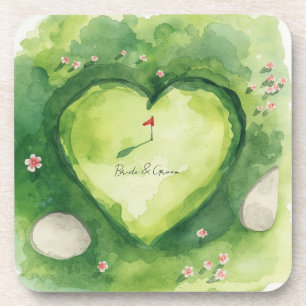 Golf wedding heart shaped golf course coaster