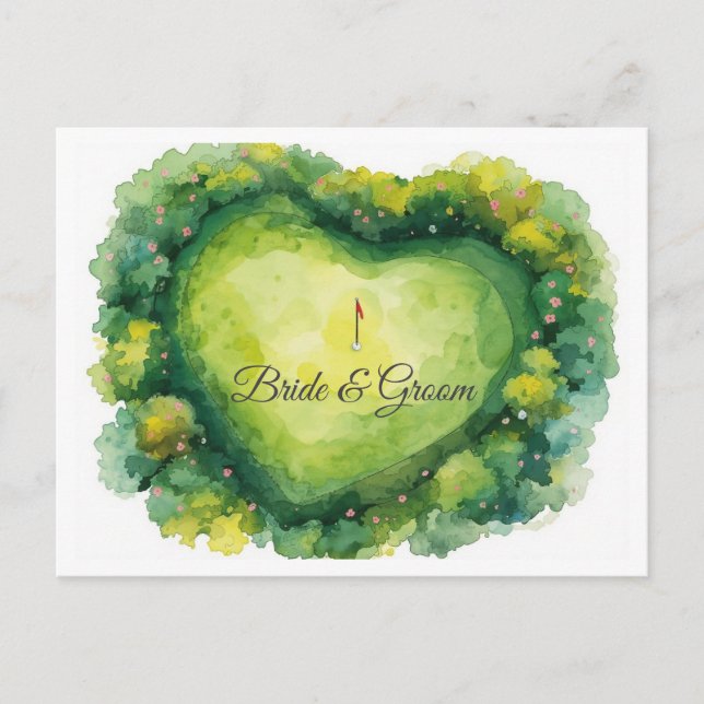 Golf wedding heart shaped golf course postcard (Front)