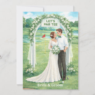 Golf Wedding Invitation card with bride and groom