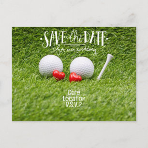 Golf Wedding Invitation card with two hearts 