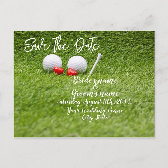 Golf Wedding Invitation card with two hearts  (Front)