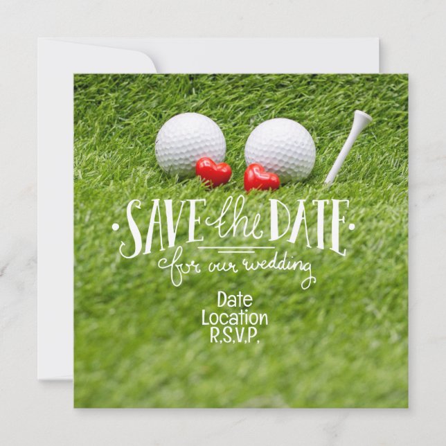 Golf Wedding Invitation card with two hearts  (Front)