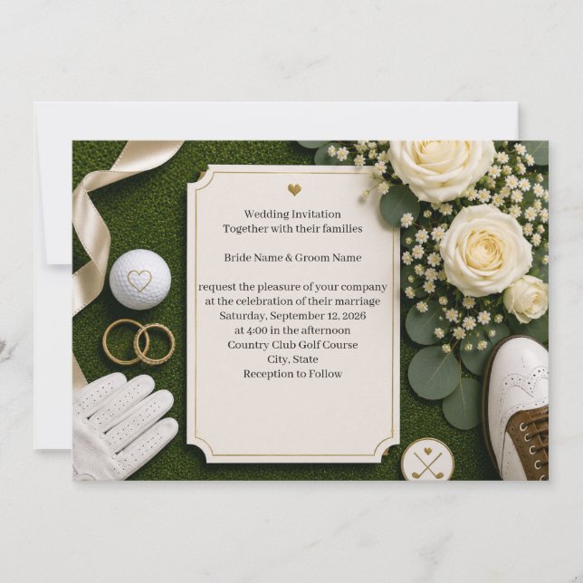 Golf Wedding Invitation with White Roses  (Front)