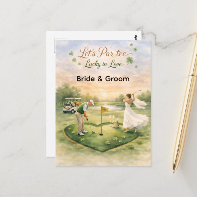 Golf Wedding Lucky in Love St. Patrick's Day theme Postcard (Front/Back In Situ)