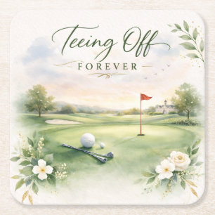 Golf Wedding Paper Cups   Teeing Off Forever  Square Paper Coaster