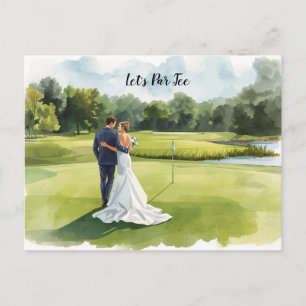 Golf Wedding Party with bride and groom Postcard
