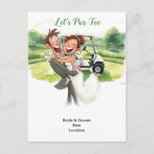 Golf Wedding Party with Bride & Groom on Green Postcard