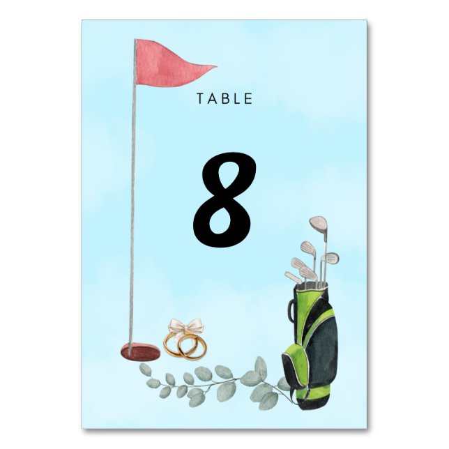 Golf Wedding table number  card Bride & Groom (Front)