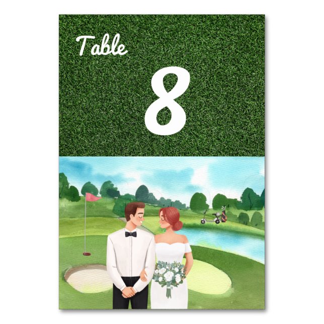 Golf Wedding table number  card with golf ball (Front)