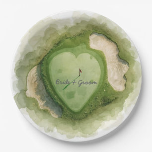 Golf wedding text bride groom on putting green paper plate