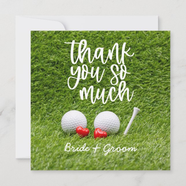 Golf Wedding Thank you card with love on grass (Front)
