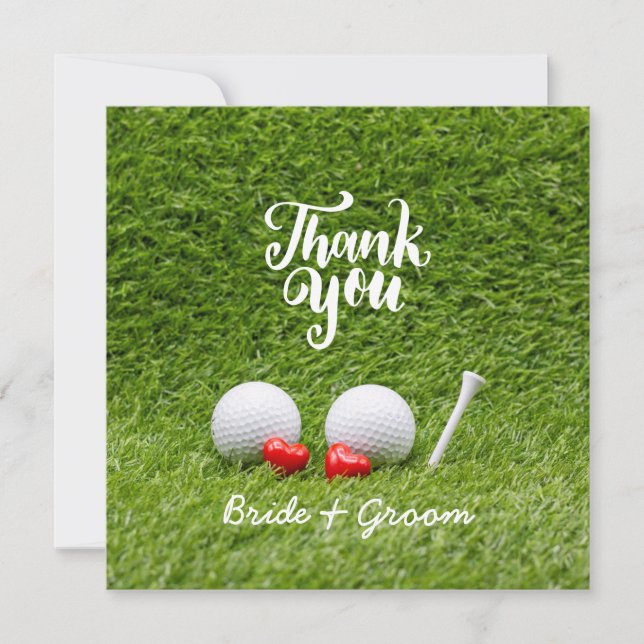 Golf Wedding Thank you card with love on grass (Front)