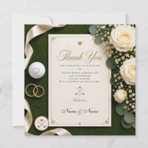 Golf Wedding Thank You Card with White Roses