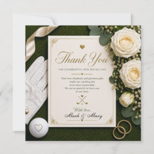 Golf Wedding Thank You Card with White Roses